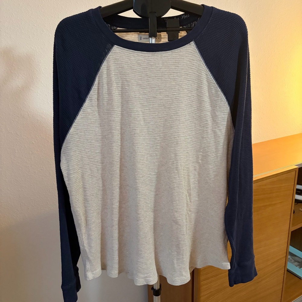 Lucky Brand Navy and White Raglan Tee